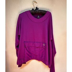 NOBLU Women Oversized Top Lagenlook Long Sleeve Tunic Medium Front Pocket Purple